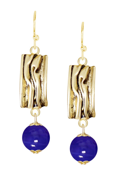 Blue Murano Glass & Textured Rectangle Drop Earrings - GF