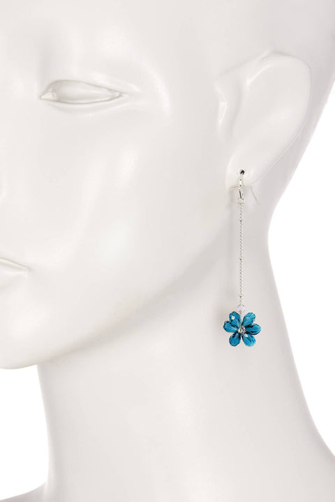 Blue Austrian Crystal Flower Bloom Dangle Earrings - SF