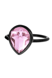 Pink Crystal Pear Ring In Gunmetal - SF