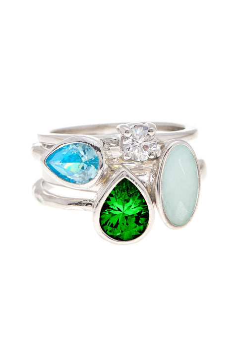 Amazonite Crystal & CZ Stack Ring Set - SF