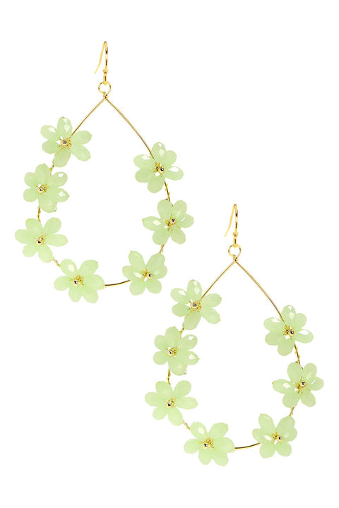 Green Austrian Crystal Flower Bloom Statement Earrings - GF