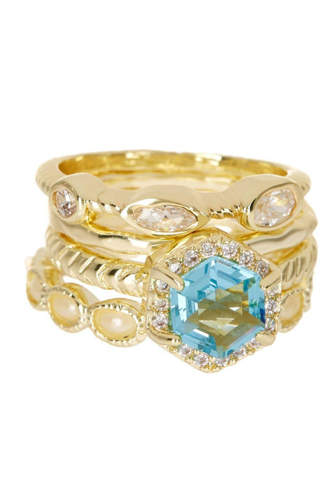 Aquamarine Crystal Stack Ring Set - GF