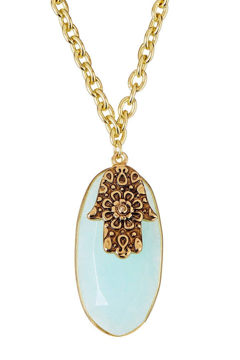 Amazonite With Hamsa Cabochon Pendant Necklace - GF