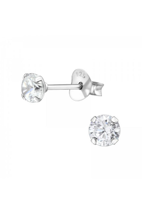 Sterling Silver Round 4mm Ear Studs With Cubic Zirconia - SS