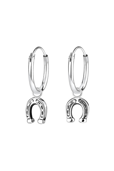 Sterling Silver Horseshoe Charm Hoop Earrings - SS