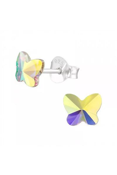 Sterling Silver Butterfly Ear Studs With Crystal - SS