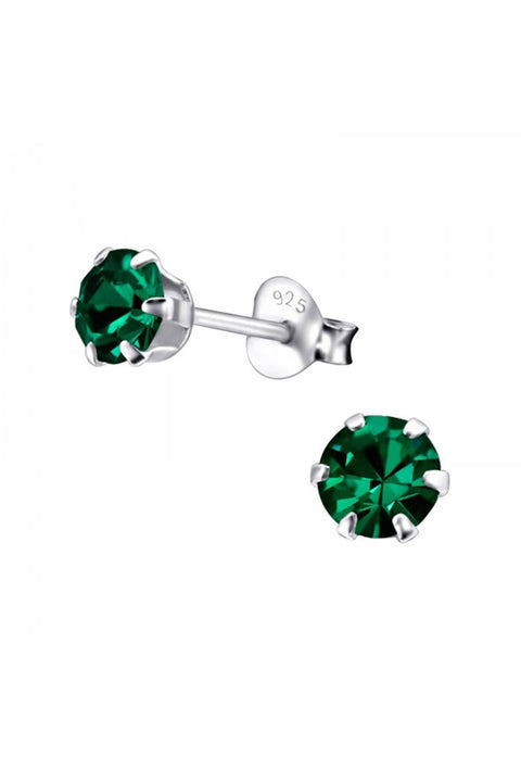 Sterling Silver Round 5mm Ear Studs With Crystals - SS