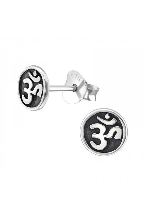 Sterling Silver Om Symbol Ear Studs - SS