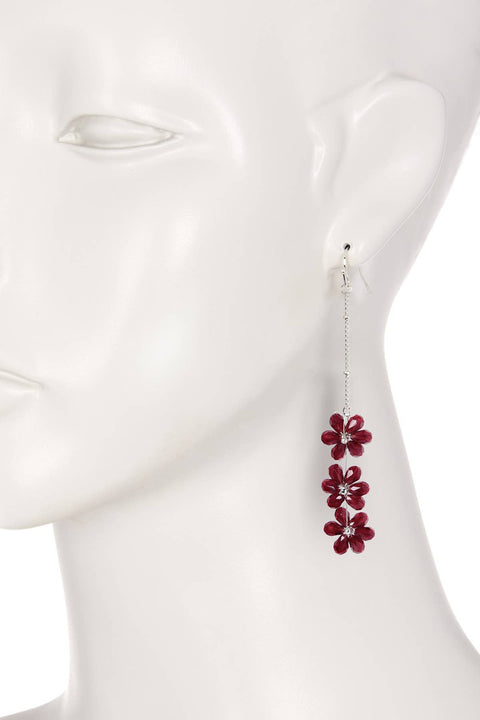 Red Austrian Crystal Flower Bloom Drop Earrings - SF