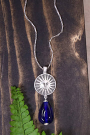 Blue Murano Glass & Aztec Sun Pendant Necklace - SF