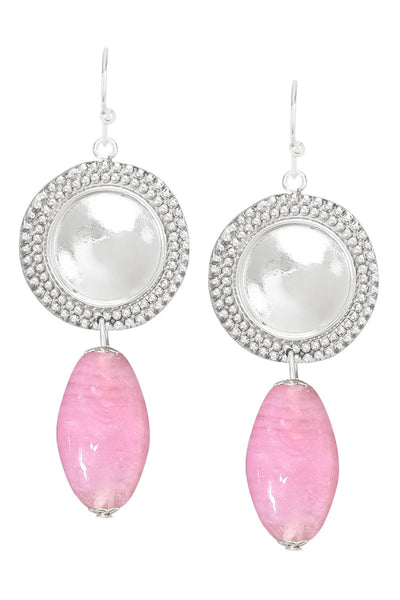 Pink Murano Glass & Vintage Disc Drop Earrings - SF