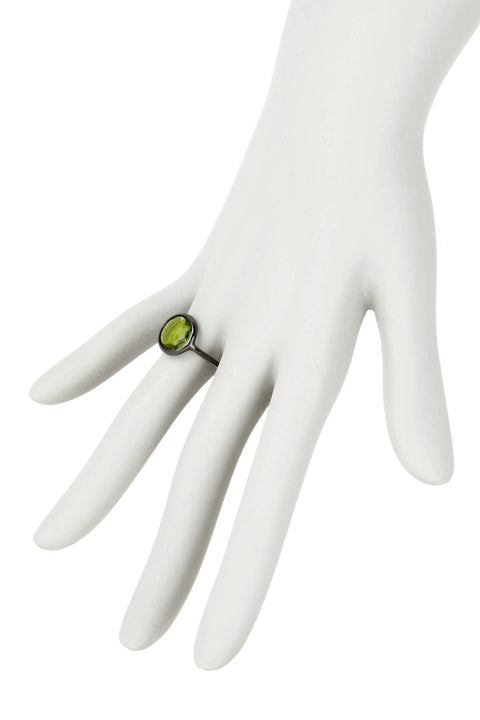 Peridot Crystal Ring In Gunmetal - SF