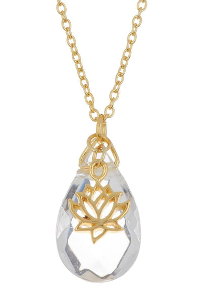 Sterling Silver & Crystal Quartz Lotus Necklace - GF