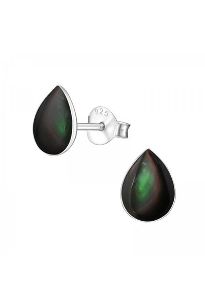 Sterling Silver Pear Ear Studs With Imitation Stone - SS