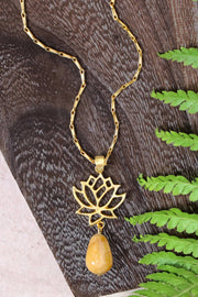 Crazy Lace Agate & Lotus Pendant Necklace - GF