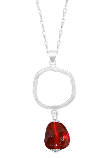 Red Murano Glass & Freeform Pendant Necklace - SF