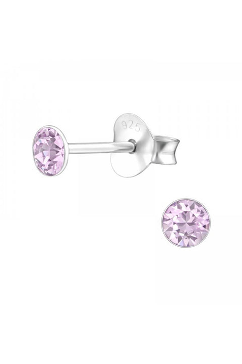 Sterling Silver Round Ear Studs With Genuine Crystals - SS