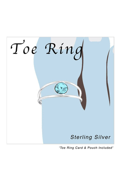 Sterling Silver Adjustable Toe Ring With Crystal - SS