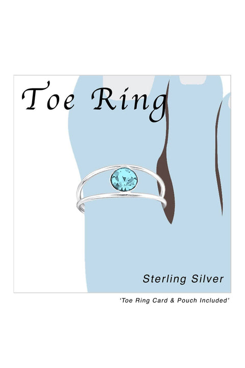 Sterling Silver Adjustable Toe Ring With Crystal - SS