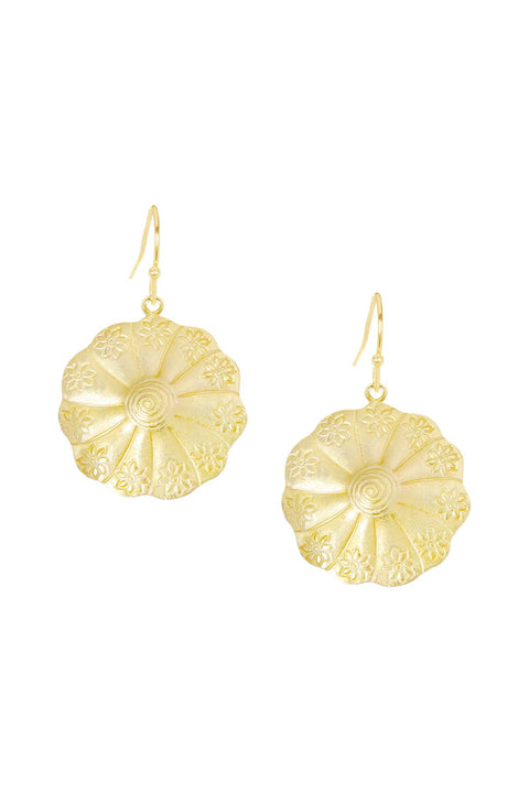 Hammered Flower Disc Earrings - GF