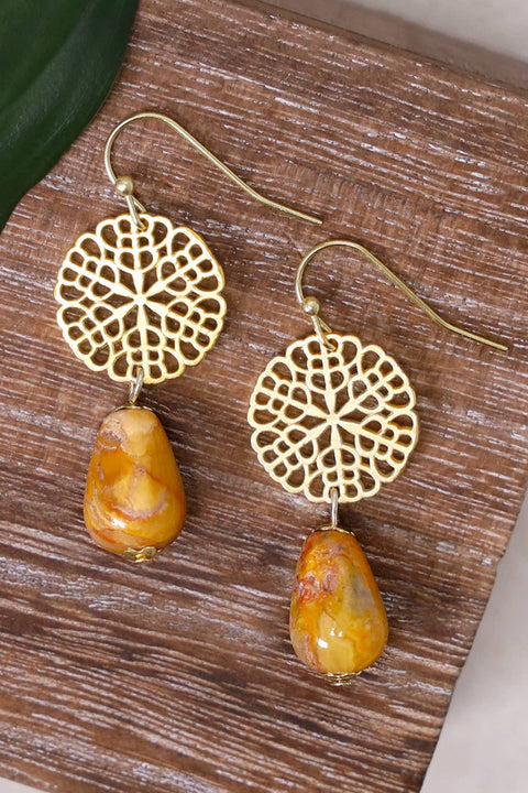 Crazy Lace Agate & Daisy Disc Drop Earrings - GF