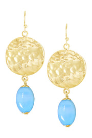 Blue Murano Glass & Hammered Disc Drop Earrings - GF