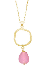 Pink Murano Glass & Freeform Pendant Necklace - GF