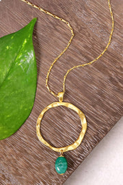 Green Murano Glass & Hammered Hoop Pendant Necklace - GF