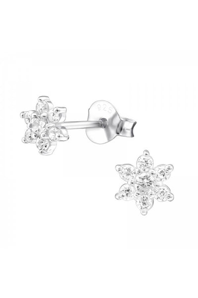 Sterling Silver Flower Ear Studs With Cubic Zirconia - SS