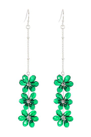 Emerald Austrian Crystal Flower Bloom Drop Earrings - SF