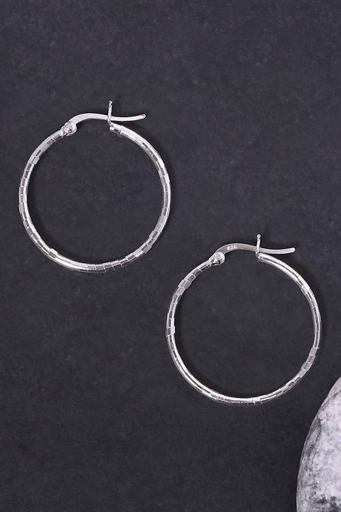 Sterling Silver Diamond Cut Hoop Earrings - SS