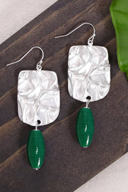 Green Murano Glass & Wave Textured Drop Earrings - SF