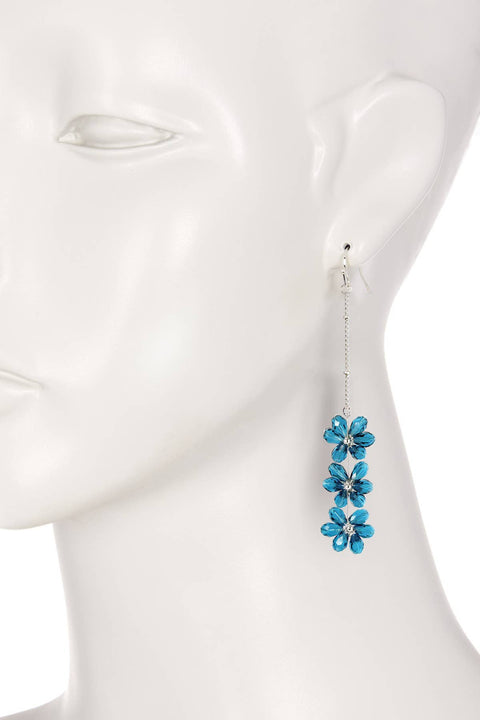 Blue Austrian Crystal Flower Bloom Drop Earrings - SF