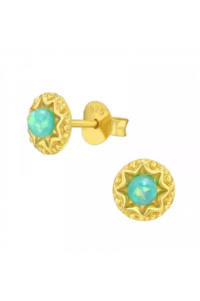 Sterling Silver Star Ear Studs With Synthetic Opal - VM