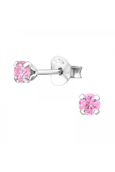 Sterling Silver Round 3mm Ear Studs With Cubic Zirconia - SS