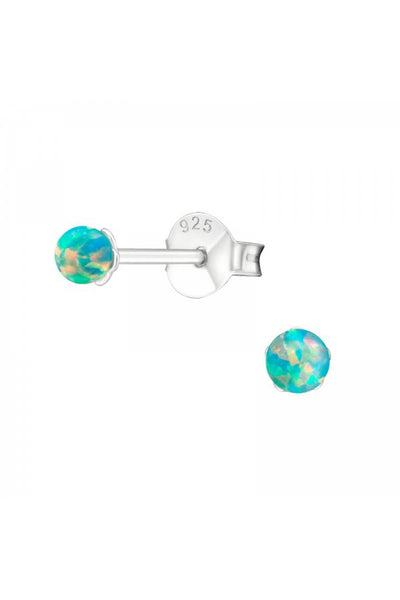 Sterling Silver Ball Ear Studs With Opal - SS