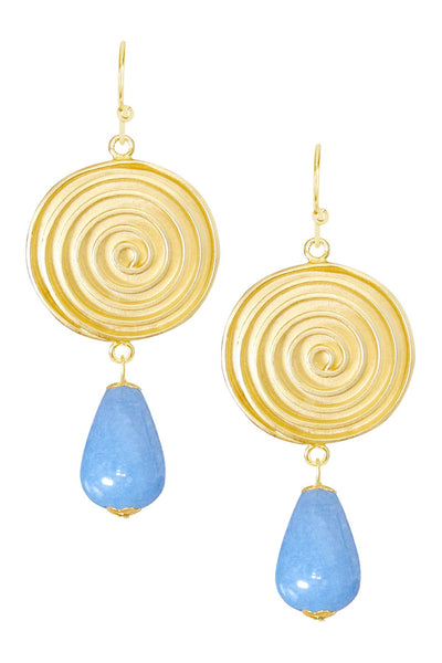 Aquamarine & Swirl Disc Drop Earrings - GF