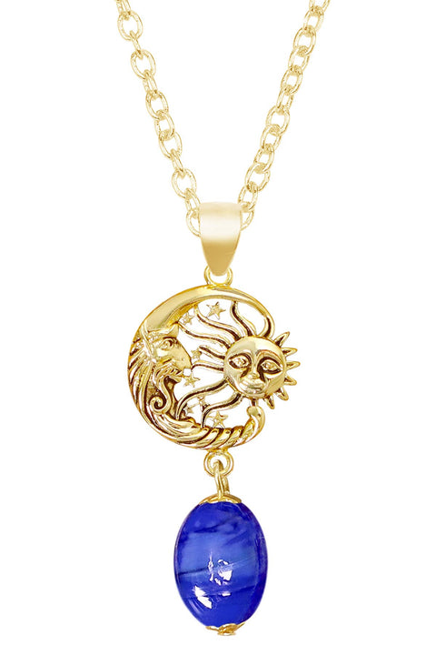 Blue Murano Glass With Sun & Moon Pendant Necklace - GF