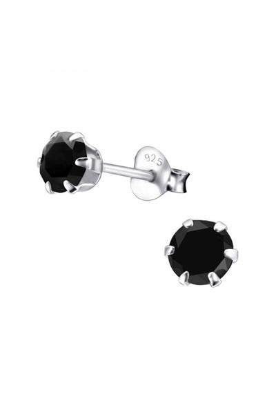 Sterling Silver Round 5mm Ear Studs With Crystals - SS