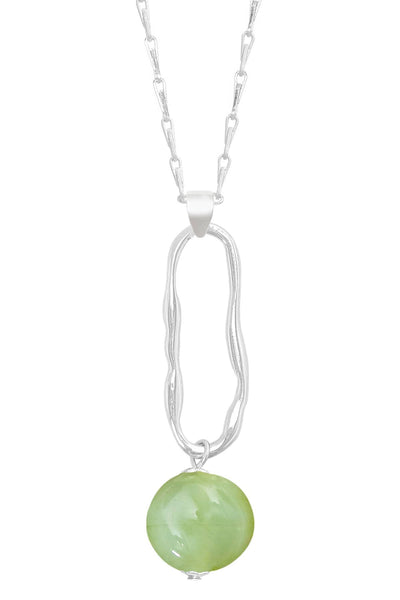 Green Murano Glass & Freeform Hoop Pendant Necklace - SF