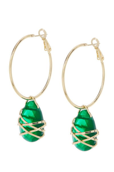 Emerald Crystal Wrapped Hoop Earrings In Gold - GF