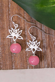 Pink Murano Glass & Lotus Drop Earrings - SF