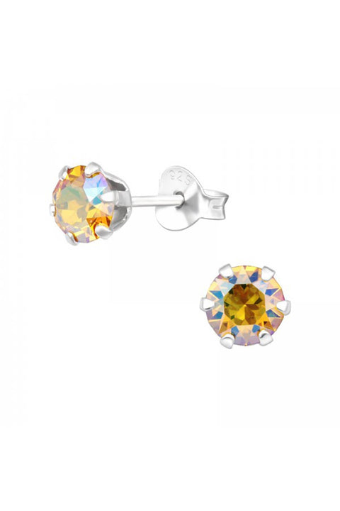 Sterling Silver Round 5mm Ear Studs With Crystals - SS