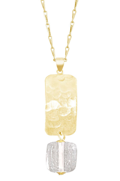 Clear Murano Glass & Hammered Rectangle Necklace - GF