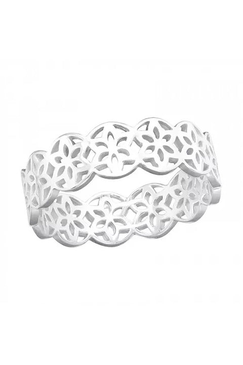 Sterling Silver Flower Band Ring - SS