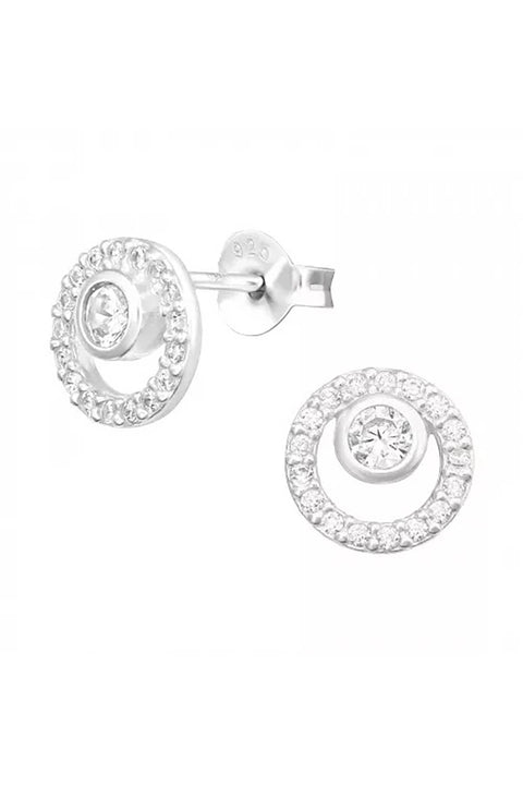 Sterling Silver Circle Ear Studs With Cubic Zirconia - SS