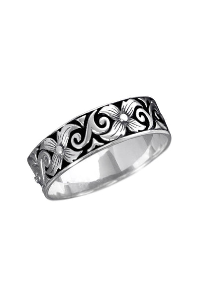 Sterling Silver Flowers Band Ring - SS