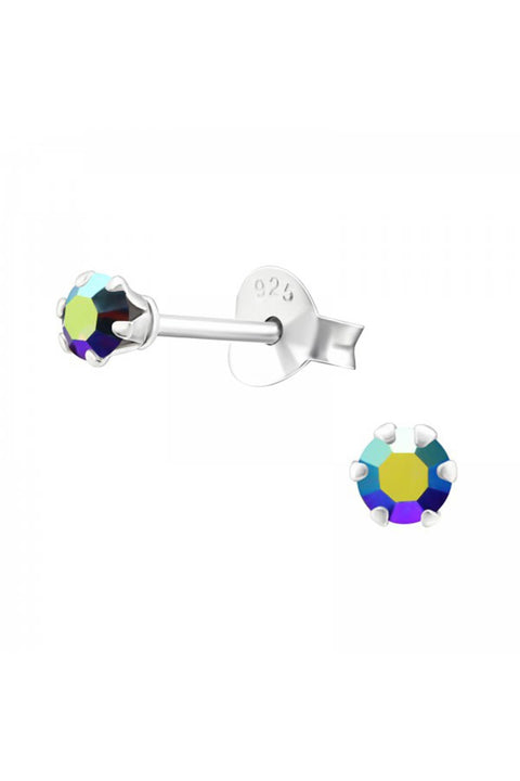 Sterling Silver Round 3mm Ear Studs With Crystals - SS