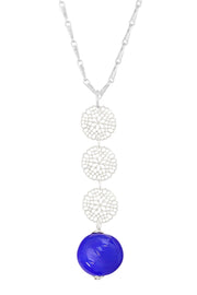 Blue Murano Glass & Daisy Disc Pendant Necklace - SF