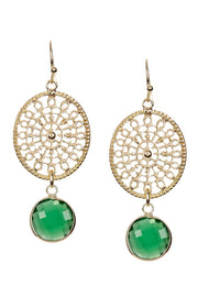 Emerald Crystal Filigree Drop Earrings In Gold - GF